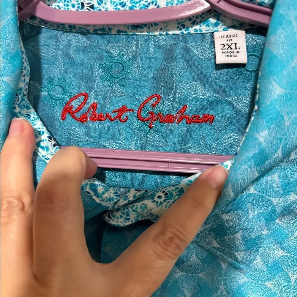 NEW Robert Graham Turquoise Patterned Men's Shirt Size 2XL